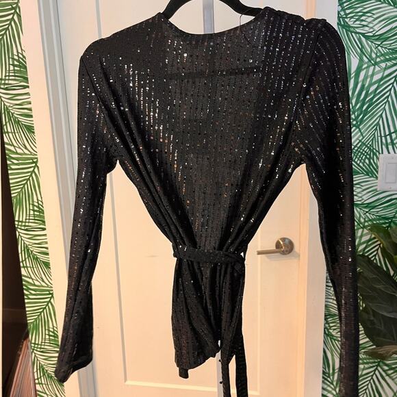 JLUXLABEL Black Sequined Belted Cardigan Medium NWT - Picture 6 of 9